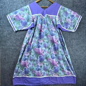 Vintage Krist Gudnason Dress Large Purple Floral Muumuu Prairie Folk Lounge Boho